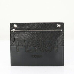 Fendi logo python leather clutch bag handbag Shoulder tote black